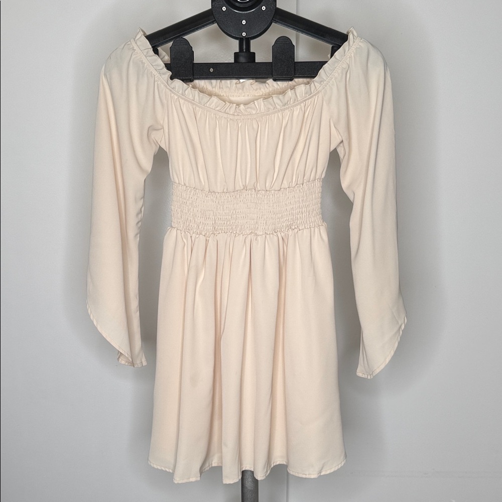 SHEIN Cream Off-Shoulder Mini Dress